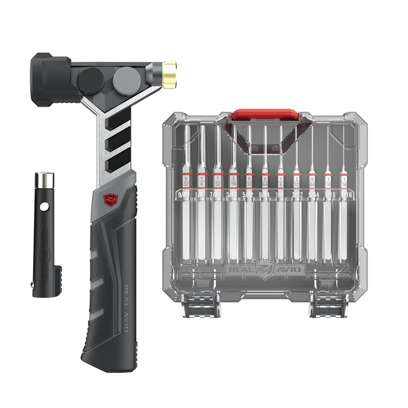 Real Avid Armorer's Master Hammer & Accu-Punch 11-Piece Pin Punch Set - 20 Ounce 9.5" Hammer W/ Soft Blow Hammer Head, Steel, Rubber & Brass Head - Image 1